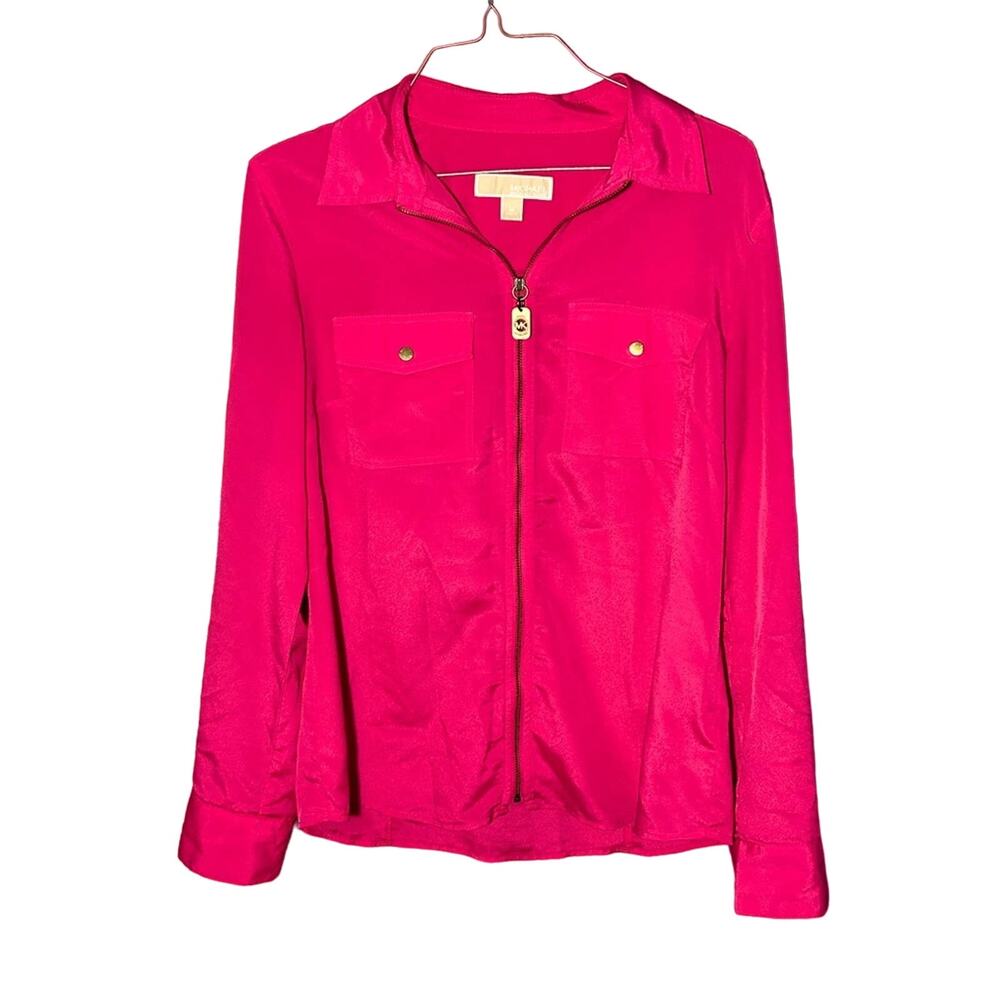 Michael Kors pink full zip top with pockets sz M
